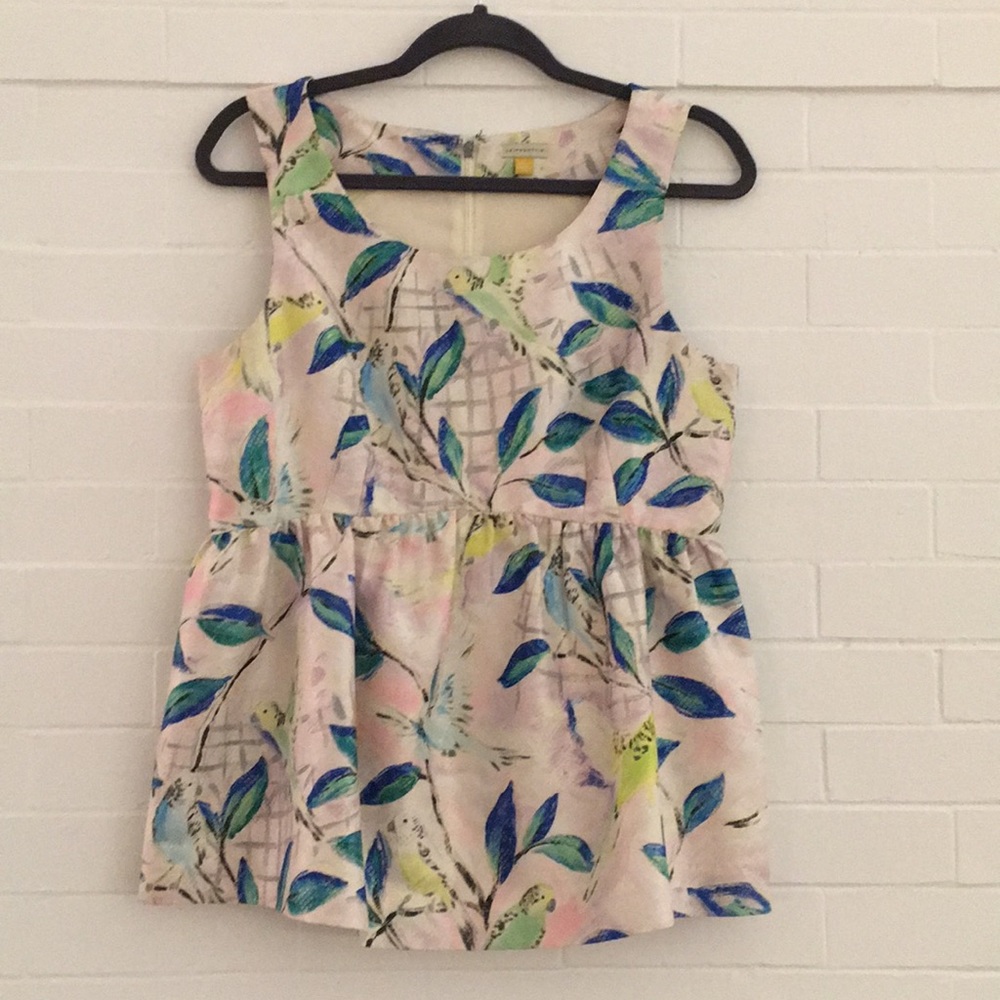 Anthropologie Leifsdottir Brocade Peplum Bird Top